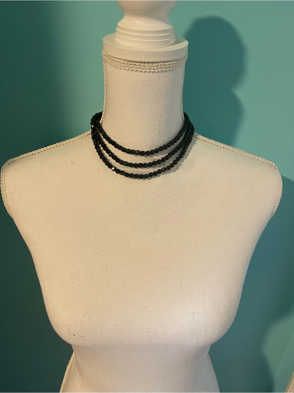 Vintage Black Triple Strand Beaded Choker Necklace - Women Jewelry